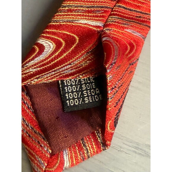 Vintage Pavone Italian Silk Tie Red Gold Marbled Abstract Pattern Made in Italy - Picture 9 of 10